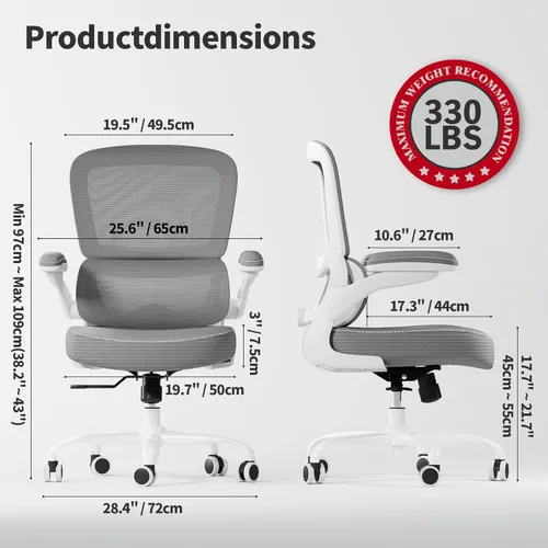 Miniatura 2 de TRALT Silla ergonómica de oficina, silla de escritorio con soporte lumbar ajustable, silla de computadora cómoda de malla con reposabrazos Gris