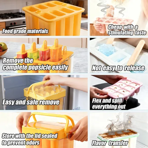 Miniatura 6 de Moldes para paletas con tapa y contenedor, 9 piezas, reutilizables, fáciles de liberar, moldes para paletas caseras, sin olor, sin bisfenol A 8