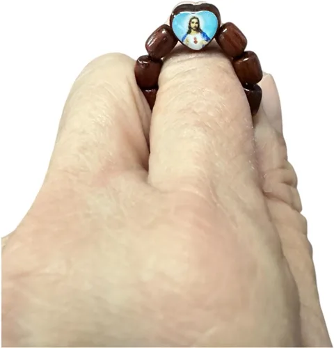 Miniatura 8 de Catholica Shop Anillo elástico de rosario de dedo católico, cuentas de oración de madera de cerezo – Paquete de 6 unidades – Hecho en Brasil