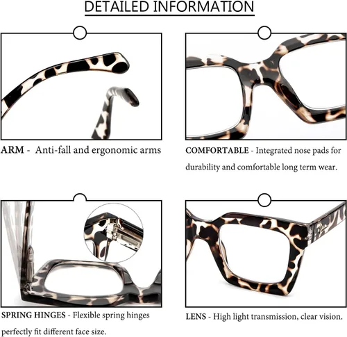 Miniatura 5 de REAVEE - Paquete de 3 gafas de lectura de marco grueso sobredimensionado para mujeres con bloqueo de luz azul, elegantes gafas de lectura