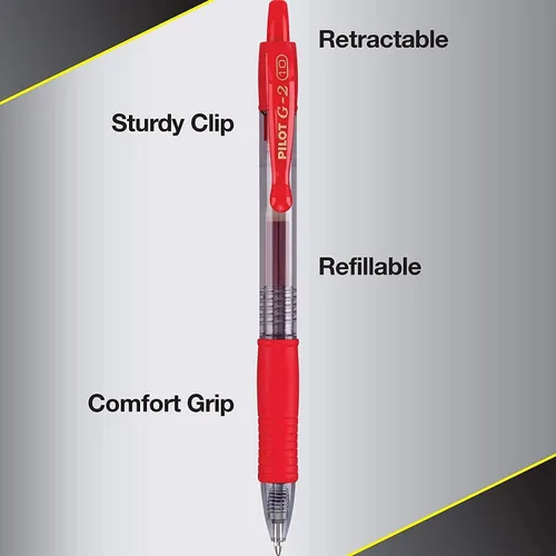 Miniatura 4 de Pilot G2 - Bolígrafos de gel premium con punta rodante, punta gruesa de 1 mm, bolígrafos rojos, paquete de 8 - Ideal para escritura escolar, para 0