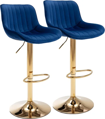 Miniatura 10 de Gold - Juego de 2 taburetes de bar giratorios ajustables en altura de mostrador, moderno taburete de bar de terciopelo con respaldo bajo y Beige