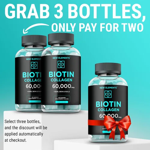 Miniatura 2 de Gomitas de péptidos de colágeno y biotina - 50,000 mcg de colágeno + 10,000 mcg de biotina Soporte para cabello, piel y uñas para hombres