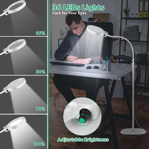 Miniatura 4 de Lupa Grande de 10X 30X con Luz y Soporte, Lámpara de Aumento de Piso con Cuello de Ganso Flexible de 36 LED, Lupas Iluminadas de Brillo Ajustable