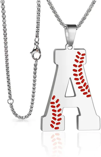 Collar con inicial de béisbol para niños y hombres, collares de letra A-Z, cadena de acero inoxidable con accesorios, dije deportivo, regalo de