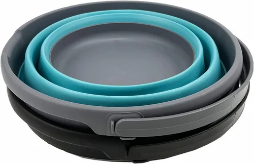Miniatura 4 de SAMMART Juego de 2 cubos de plástico plegables de 10 L (2.6 galones), bañera redonda plegable, cubo portátil de agua para pesca, bote de agua
