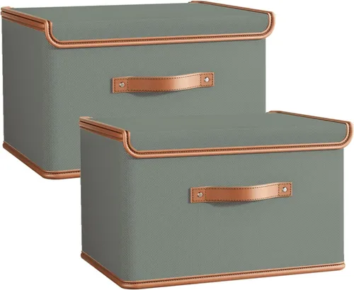 Miniatura 13 de Tuza Paquete de 2 contenedores de almacenamiento con tapas, contenedor organizador plegable de armario, caja organizadora de tela con asas, cajas