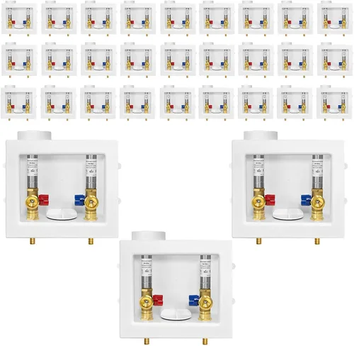 Miniatura 13 de Caja de salida para lavadora (lavandería), drenaje central/drenaje lateral, entrada de crimpado Pex de 1/2 pulgada x conexión de salida MHT de 3/4