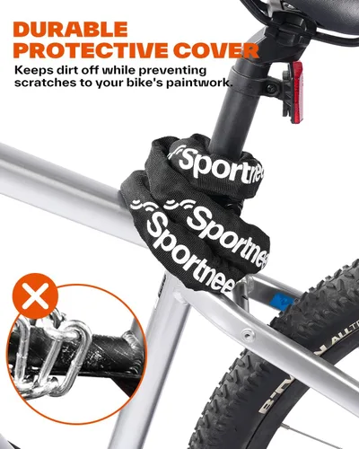 Miniatura 4 de Sportneer Candado de cadena de bicicleta: combinación reiniciable de 5 dígitos resistente antirrobo con eslabones cuadrados de 3.2 pies