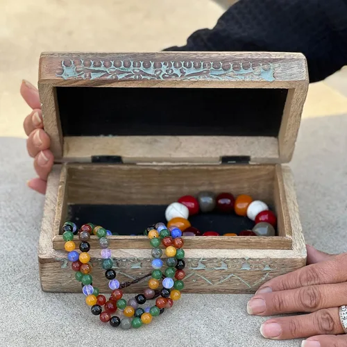 Miniatura 4 de DharmaObjects - Tarot tallada a mano con diseño de flor de la vida, caja de almacenamiento de madera (turquesa, grande)
