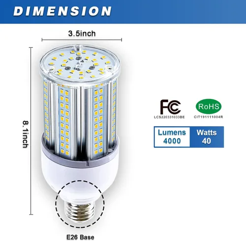Miniatura 2 de Amazon - Bombilla LED de maíz de 35 W, base E26, 5000 lúmenes, 5000 lúmenes, 5000 K, luz diurna, 100 V ~ 277 V, bombilla para interior y exterior