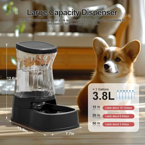 Miniatura 3 de Gardner Pet - Dispensador automático de agua por gravedad para perros, alimentador de acero inoxidable, 100% libre de BPA, gran capacidad para Oscuro