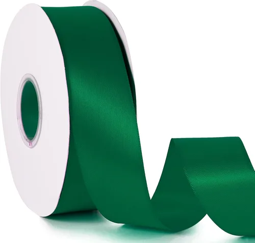 Miniatura 109 de Cinta de satén de color liso verde manzana de 1-1/2 pulgadas x 50 yardas, cinta de tela de poliéster de alta densidad de doble cara para envolver