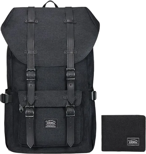Miniatura 38 de KAUKKO Mochila de viaje para laptop, mochila al aire libre, mochila causal para 15.6 pulgadas (nailon negro)