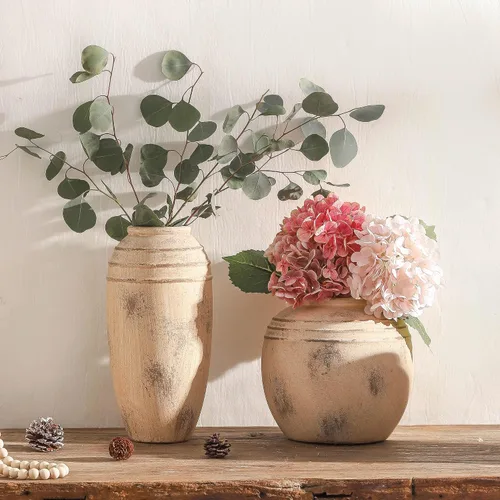 Miniatura 6 de Florero de cerámica con asas, jarrón de 12 pulgadas de alto para centros de mesa, grandes jarrones decorativos de terracota, jarrones rústicos