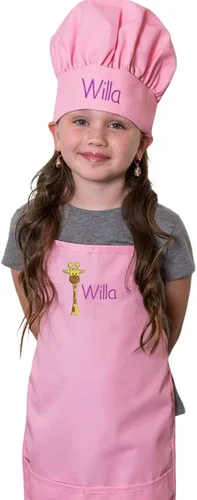 Miniatura 3 de Conjunto de delantal y sombrero personalizado para niños de zoológico, añade tu propio nombre para niños, cocina, horneado