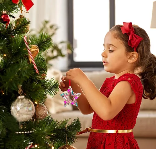 Miniatura 3 de WaaHome Adornos de Navidad de Estrellas Iridescentes Adornos de Estrella de Navidad de Metal Adornos de Estrella Colgante para Árbol de Navidad