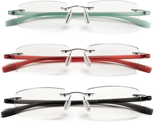 Miniatura 2 de HIYANJN Lentes de lectura sin montura para mujer, Tr90, con bloqueo de luz azul, ligeros, sin marco (paquete de 3, 1.0)