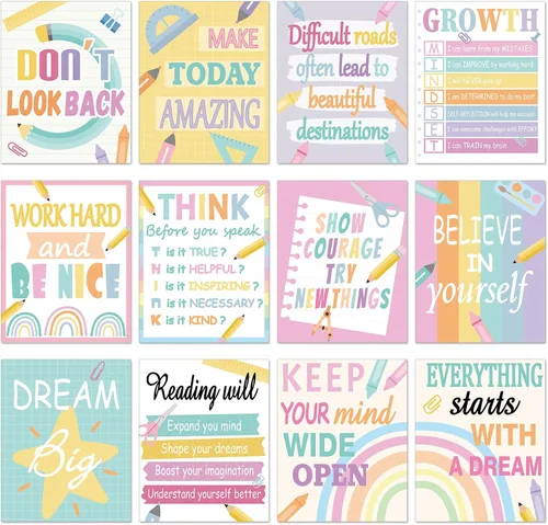 Miniatura 8 de 12 pósteres motivacionales para el aula, mentalidad de crecimiento, arte de pared educativo para profesores, decoración de tablero de anuncios