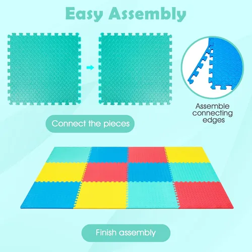 Miniatura 7 de Tangkula Alfombrillas de ejercicio de 36 azulejos con borde, alfombrillas protectoras de espuma EVA antideslizantes, alfombrillas elásticas de juego