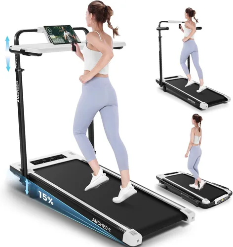 Miniatura 12 de ANCHEER Cinta de correr con inclinación del 12%/15% de 3.5HP, máquina plegable para debajo del escritorio con barra de mano, capacidad de 320-450lb