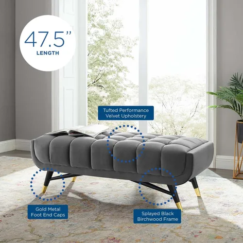 Miniatura 8 de Modway Adept - Banco de terciopelo de rendimiento de 47.5 pulgadas, color gris