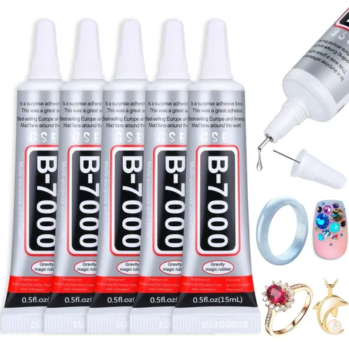 B7000 - Pegamento para diamantes de imitación de joyería, Cludoo 5 piezas B-7000 pegamento súper transparente claro adhesivo industrial para 5x15