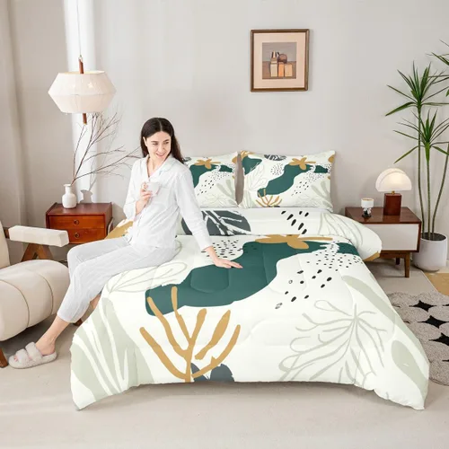 Miniatura 31 de Juego de edredón bohemio para niños, tamaño individual, juego de ropa de cama geométrica de hojas de sol, luna y plantas, decoración de habitación
