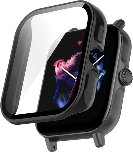 Miniatura 5 de Lamshaw - Funda rígida para GTS 3, funda rígida de policarbonato con protector de pantalla de vidrio templado compatible con Amazfit GTS 3 Negro