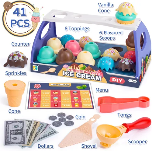 Miniatura 2 de Juego de juguetes de helado para niños, 41 piezas de carrito de helados para niños, camión de tienda de helados, cumpleaños, Navidad, Pascua