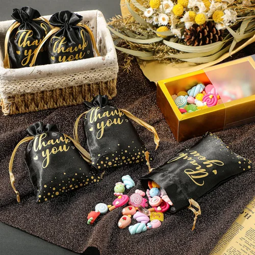 Miniatura 5 de Sweetude 100 bolsas de regalo negras de satén de agradecimiento de 4 x 6 pulgadas, pequeñas bolsas de joyería con cordón para el día de la madre
