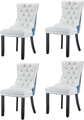 Miniatura 55 de Juego de 6 sillas de comedor modernas para sala de estar, cocina, patas de madera maciza, cojín acolchado de tela de lino, asiento y respaldo
