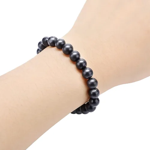 Miniatura 4 de Hicarer 2 pulseras de shungita negras con cuentas de shungita, piedras elásticas de cristal, joyería energética, poderoso defensor espiritual