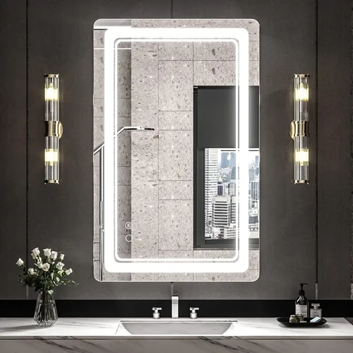 Keonjinn Espejo de baño LED de 40 x 24 pulgadas, espejos con luces, espejo de tocador iluminado, luces regulables antivaho montadas en la pared,