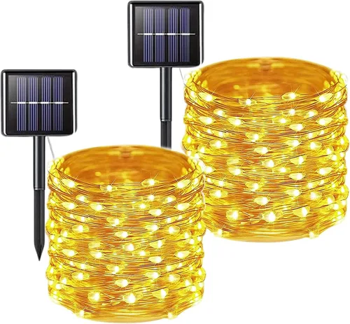 Miniatura 6 de Paquete de 2 cadenas de luces LED de 200 unidades, 66 pies, con cable de cobre, alimentadas por energía solar, impermeables, 8 modos, luces de hadas