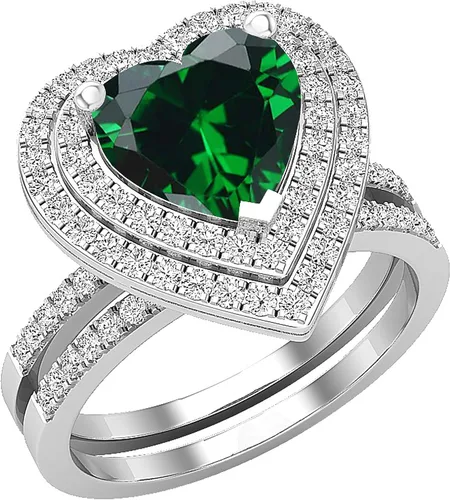 Miniatura 14 de Dazzlingrock Collection Juego de anillos de compromiso de doble halo con diamantes naturales redondos y piedras preciosas creadas en laboratorio