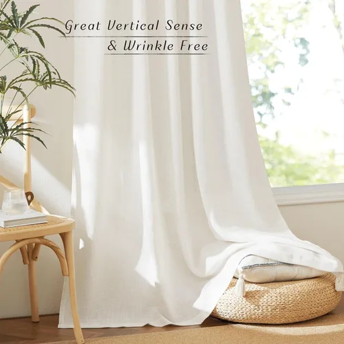 Miniatura 4 de NICETOWN Cortinas transparentes de lino de 84 pulgadas de largo, cortinas transparentes con pinza y bolsillo para barra con pestaña trasera