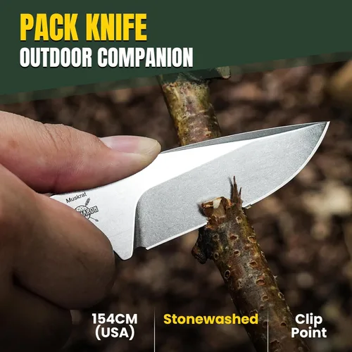 Miniatura 2 de Kizer Muskrat Cuchillo de hoja fija, 3.15 pulgadas 154CM cuchillo de cuello con patrón de rombos mango de micarta de hoja fija EDC cuchillos