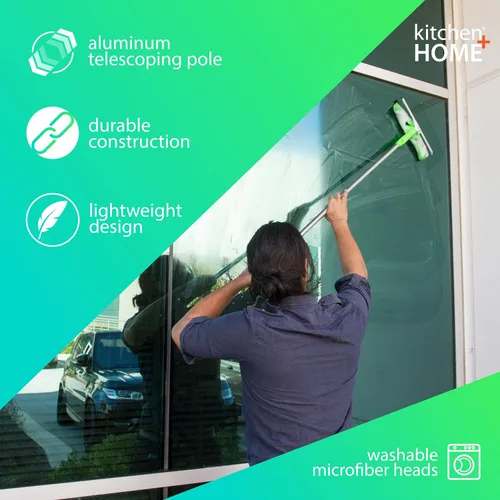 Miniatura 2 de Limpiacristales profesional 3 en 1. 2 Paños de microfibra con palo con extensible. Para vidrios y auto.