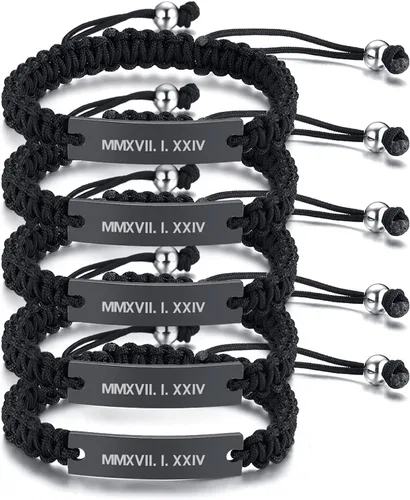 Miniatura 32 de MEALGUET Pulseras de ID Personalizadas para Parejas Grabado Personalizado Hecho a Mano Cuerda Trenzada Pulsera de Muñeca para Hombres Mujeres