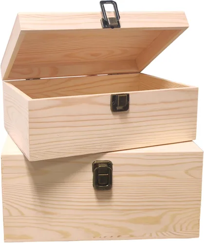 Miniatura 9 de Caja de madera con tapa con bisagras, caja de regalo natural de 8 x 6 x 3 pulgadas para manualidades, cajas de joyería de bricolaje, pequeño