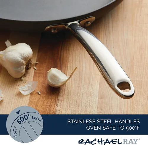 Miniatura 4 de Rachael Ray 80089 - Sartén antiadherente profesional con mango auxiliar y anodizado duro, 14 pulgadas - Gris