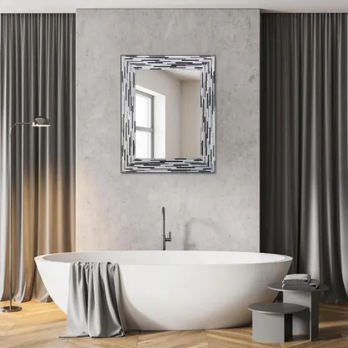 Miniatura 4 de Head West Espejo de tocador de mosaico negro con azulejos estriado de 24"x30" para pared de baño, espejo de vidrio rectangular impreso para sobre