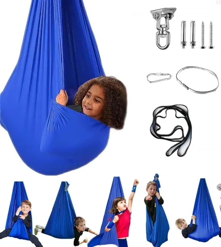 Miniatura 14 de Columpio sensorial para niños y adultos, columpio de terapia de doble capa para interiores y exteriores, columpio para acurrucarse con accesorios