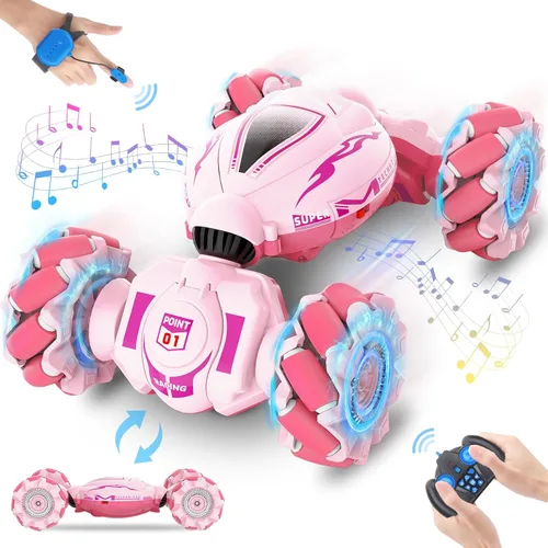 Miniatura 14 de Fosgoit Coche RC con Sensor Gestual, RC de Acrobacias con Sensor Gestual de 2.4GHz 4WD para Niños de 6-12 Años, Control Remoto Manual Drift Twist