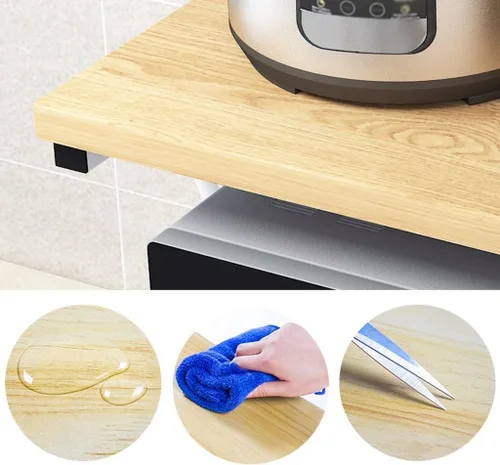 Miniatura 4 de Estante de madera para microondas de 2 niveles con cajón, estante de almacenamiento de cocina, estante organizador para oficina en casa, soporte