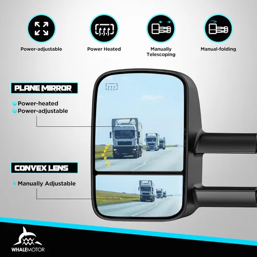 Miniatura 3 de Espejos de remolque calefactables compatibles con Chevy Silverado 2007-2013 y GMC Sierra (2007 nuevo) 1500 2500 3500 HD, Tahoe Suburban Avalanche