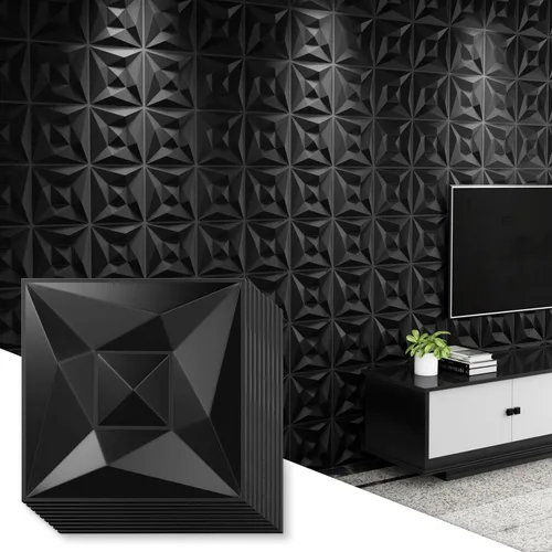 Paneles de pared 3D de PVC negro, paquete de 33 unidades de 11.8 x 11.8 pulgadas, diseño geométrico para decoración moderna del hogar, azulejos