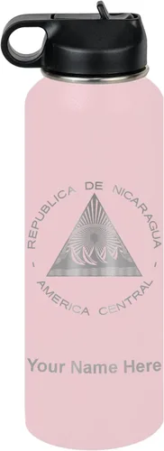 Miniatura 17 de LaserGram Botella de agua personalizada, bandera de Nicaragua, acero inoxidable de doble pared aislada al vacío con popote superior, regalo grabado