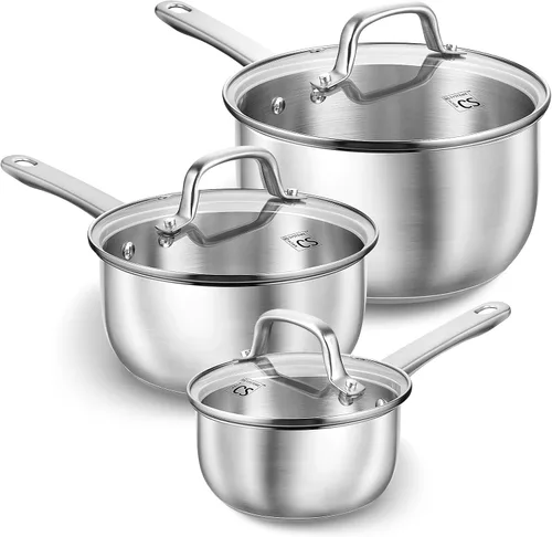 Miniatura 10 de KOCH SYSTEME CS Cacerola de acero inoxidable de 1 cuarto de galón, cacerola de acero inoxidable 18/10 con tapa, sartén de acero premium, sartén